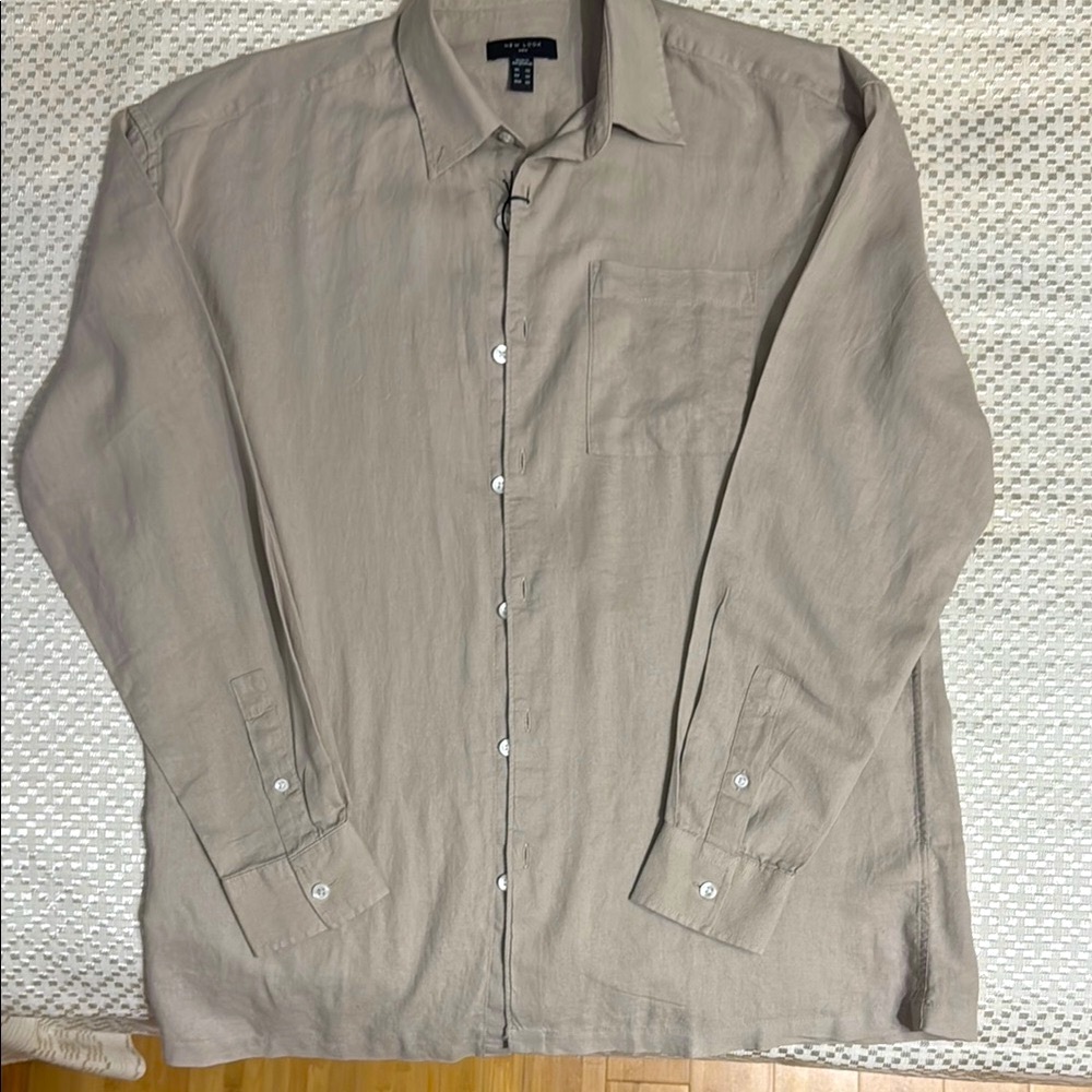 Tan Casual Button Down Shirt Relaxed Fit Classic Collar